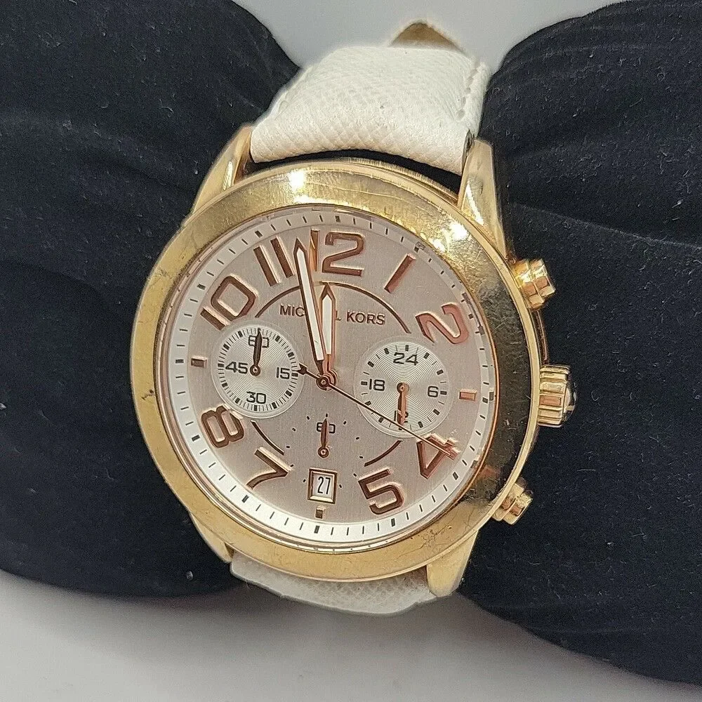 Michael Kors Mercer MK2289 Women's White Leather Analog Dial Quartz Watch AM419